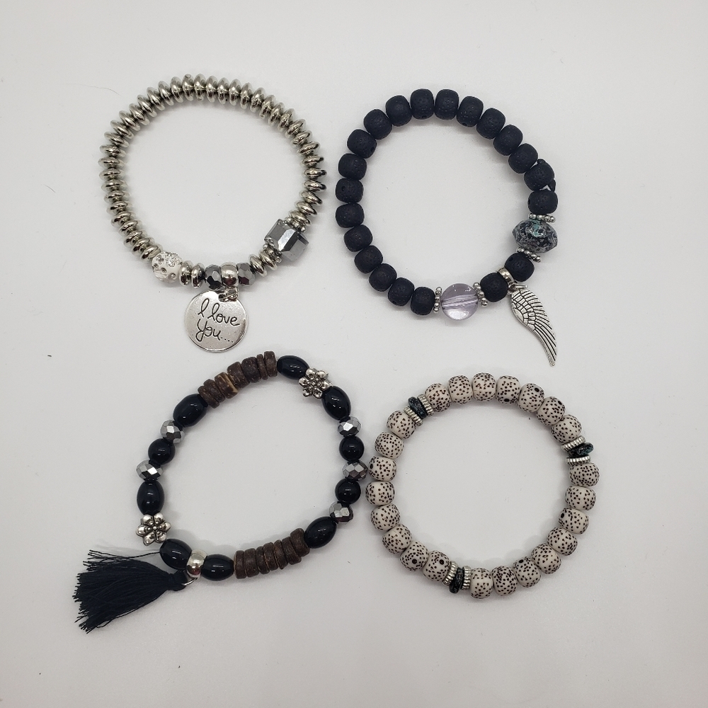 SEE NEW LISTING Black Beaded Multi-layer Bracelet With Tassel, 4 Bracelet Set - Picture 3 of 7